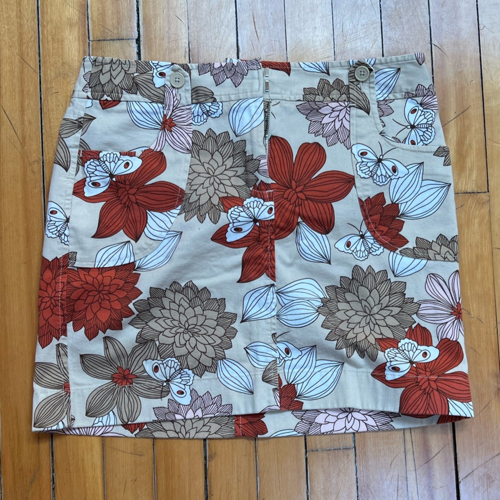 LOFT Floral Mini Skirt - Red and Brown